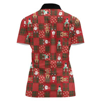 Christmas Patchwork Fake Tuxedo Women Polo Shirt Santa and Reindeer Red Plaid Style - Wonder Print Shop