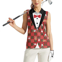 Christmas Patchwork Fake Tuxedo Women Sleeveless Polo Shirt Santa and Reindeer Red Plaid Style - Wonder Print Shop