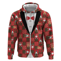 Christmas Patchwork Fake Tuxedo Zip Hoodie Santa and Reindeer Red Plaid Style - Wonder Print Shop