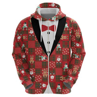 Christmas Patchwork Fake Tuxedo Zip Hoodie Santa and Reindeer Red Plaid Style - Wonder Print Shop