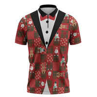 Christmas Patchwork Fake Tuxedo Zipper Polo Shirt Santa and Reindeer Red Plaid Style - Wonder Print Shop