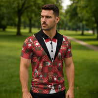 Christmas Patchwork Fake Tuxedo Zipper Polo Shirt Santa and Reindeer Red Plaid Style - Wonder Print Shop