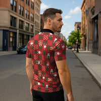 Christmas Patchwork Fake Tuxedo Zipper Polo Shirt Santa and Reindeer Red Plaid Style - Wonder Print Shop