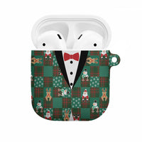 Christmas Patchwork Fake Tuxedo AirPods Case Santa and Reindeer Green Plaid Style - Wonder Print Shop