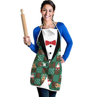 Christmas Patchwork Fake Tuxedo Apron Santa and Reindeer Green Plaid Style - Wonder Print Shop