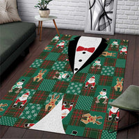 Christmas Patchwork Fake Tuxedo Area Rug Santa and Reindeer Green Plaid Style - Wonder Print Shop