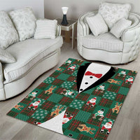 Christmas Patchwork Fake Tuxedo Area Rug Santa and Reindeer Green Plaid Style - Wonder Print Shop