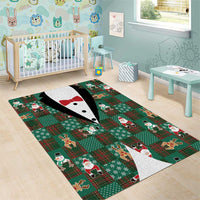 Christmas Patchwork Fake Tuxedo Area Rug Santa and Reindeer Green Plaid Style - Wonder Print Shop