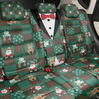 Christmas Patchwork Fake Tuxedo Back Car Seat Cover Santa and Reindeer Green Plaid Style - Wonder Print Shop