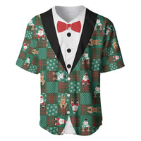 Christmas Patchwork Fake Tuxedo Baseball Jersey Santa and Reindeer Green Plaid Style - Wonder Print Shop