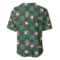 Christmas Patchwork Fake Tuxedo Baseball Jersey Santa and Reindeer Green Plaid Style - Wonder Print Shop