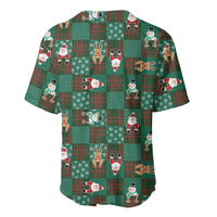 Christmas Patchwork Fake Tuxedo Baseball Jersey Santa and Reindeer Green Plaid Style - Wonder Print Shop