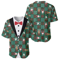 Christmas Patchwork Fake Tuxedo Baseball Jersey Santa and Reindeer Green Plaid Style - Wonder Print Shop