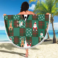 Christmas Patchwork Fake Tuxedo Beach Blanket Santa and Reindeer Green Plaid Style - Wonder Print Shop