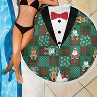 Christmas Patchwork Fake Tuxedo Beach Blanket Santa and Reindeer Green Plaid Style - Wonder Print Shop