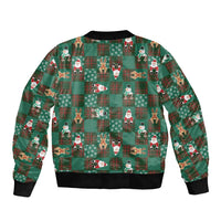 Christmas Patchwork Fake Tuxedo Bomber Jacket Santa and Reindeer Green Plaid Style - Wonder Print Shop