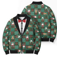 Christmas Patchwork Fake Tuxedo Bomber Puffer Jacket Santa and Reindeer Green Plaid Style - Wonder Print Shop