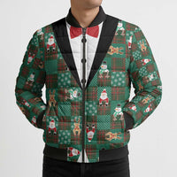 Christmas Patchwork Fake Tuxedo Bomber Puffer Jacket Santa and Reindeer Green Plaid Style - Wonder Print Shop