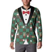 Christmas Patchwork Fake Tuxedo Button Sweatshirt Santa and Reindeer Green Plaid Style - Wonder Print Shop