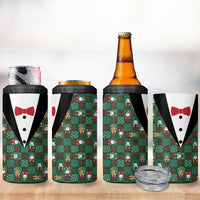 Christmas Patchwork Fake Tuxedo 4 in 1 Can Cooler Tumbler Santa and Reindeer Green Plaid Style - Wonder Print Shop