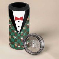 Christmas Patchwork Fake Tuxedo 4 in 1 Can Cooler Tumbler Santa and Reindeer Green Plaid Style - Wonder Print Shop
