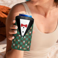 Christmas Patchwork Fake Tuxedo 4 in 1 Can Cooler Tumbler Santa and Reindeer Green Plaid Style - Wonder Print Shop