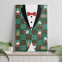 Christmas Patchwork Fake Tuxedo Canvas Wall Art Santa and Reindeer Green Plaid Style - Wonder Print Shop