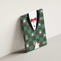Christmas Patchwork Fake Tuxedo Canvas Wall Art Santa and Reindeer Green Plaid Style - Wonder Print Shop