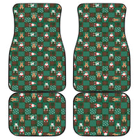 Christmas Patchwork Fake Tuxedo Car Mats Santa and Reindeer Green Plaid Style - Wonder Print Shop