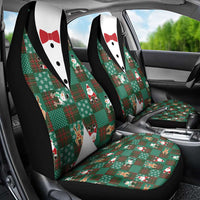 Christmas Patchwork Fake Tuxedo Car Seat Cover Santa and Reindeer Green Plaid Style - Wonder Print Shop