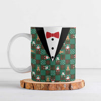 Christmas Patchwork Fake Tuxedo Ceramic Mug Santa and Reindeer Green Plaid Style - Wonder Print Shop