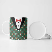 Christmas Patchwork Fake Tuxedo Ceramic Mug Santa and Reindeer Green Plaid Style - Wonder Print Shop