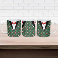 Christmas Patchwork Fake Tuxedo Ceramic Mug Santa and Reindeer Green Plaid Style - Wonder Print Shop