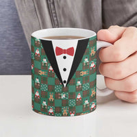 Christmas Patchwork Fake Tuxedo Ceramic Mug Santa and Reindeer Green Plaid Style - Wonder Print Shop