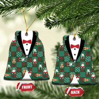Christmas Patchwork Fake Tuxedo Ceramic Ornament Santa and Reindeer Green Plaid Style - Wonder Print Shop