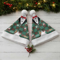 Christmas Patchwork Fake Tuxedo Christmas Santa Hat Santa and Reindeer Green Plaid Style - Wonder Print Shop