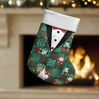 Christmas Patchwork Fake Tuxedo Christmas Stocking Santa and Reindeer Green Plaid Style - Wonder Print Shop