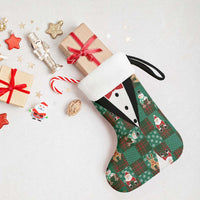 Christmas Patchwork Fake Tuxedo Christmas Stocking Santa and Reindeer Green Plaid Style - Wonder Print Shop