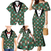 Christmas Patchwork Fake Tuxedo Family Matching Mermaid Dress and Hawaiian Shirt Santa and Reindeer Green Plaid Style - Wonder Print Shop