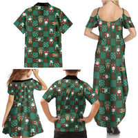Christmas Patchwork Fake Tuxedo Family Matching Summer Maxi Dress and Hawaiian Shirt Santa and Reindeer Green Plaid Style - Wonder Print Shop