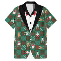 Christmas Patchwork Fake Tuxedo Family Matching Tank Maxi Dress and Hawaiian Shirt Santa and Reindeer Green Plaid Style - Wonder Print Shop
