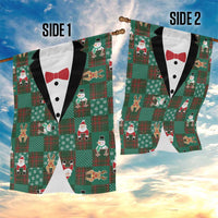 Christmas Patchwork Fake Tuxedo Garden Flag Santa and Reindeer Green Plaid Style - Wonder Print Shop