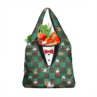 Christmas Patchwork Fake Tuxedo Grocery Bag Santa and Reindeer Green Plaid Style - Wonder Print Shop