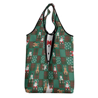 Christmas Patchwork Fake Tuxedo Grocery Bag Santa and Reindeer Green Plaid Style - Wonder Print Shop