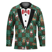 Christmas Patchwork Fake Tuxedo Hockey Jersey Santa and Reindeer Green Plaid Style - Wonder Print Shop