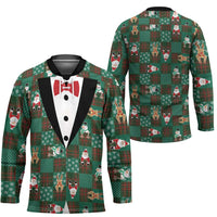 Christmas Patchwork Fake Tuxedo Hockey Jersey Santa and Reindeer Green Plaid Style - Wonder Print Shop