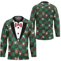 Christmas Patchwork Fake Tuxedo Hockey Jersey Santa and Reindeer Green Plaid Style - Wonder Print Shop
