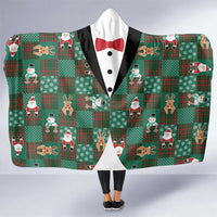 Christmas Patchwork Fake Tuxedo Hooded Blanket Santa and Reindeer Green Plaid Style - Wonder Print Shop