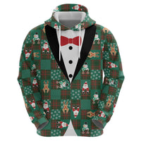 Christmas Patchwork Fake Tuxedo Hoodie Santa and Reindeer Green Plaid Style - Wonder Print Shop