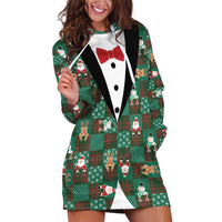 Christmas Patchwork Fake Tuxedo Hoodie Dress Santa and Reindeer Green Plaid Style - Wonder Print Shop